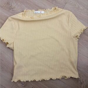 OAK + FORT Pale Yellow Ribbed Lettuce-Edge Crop Top